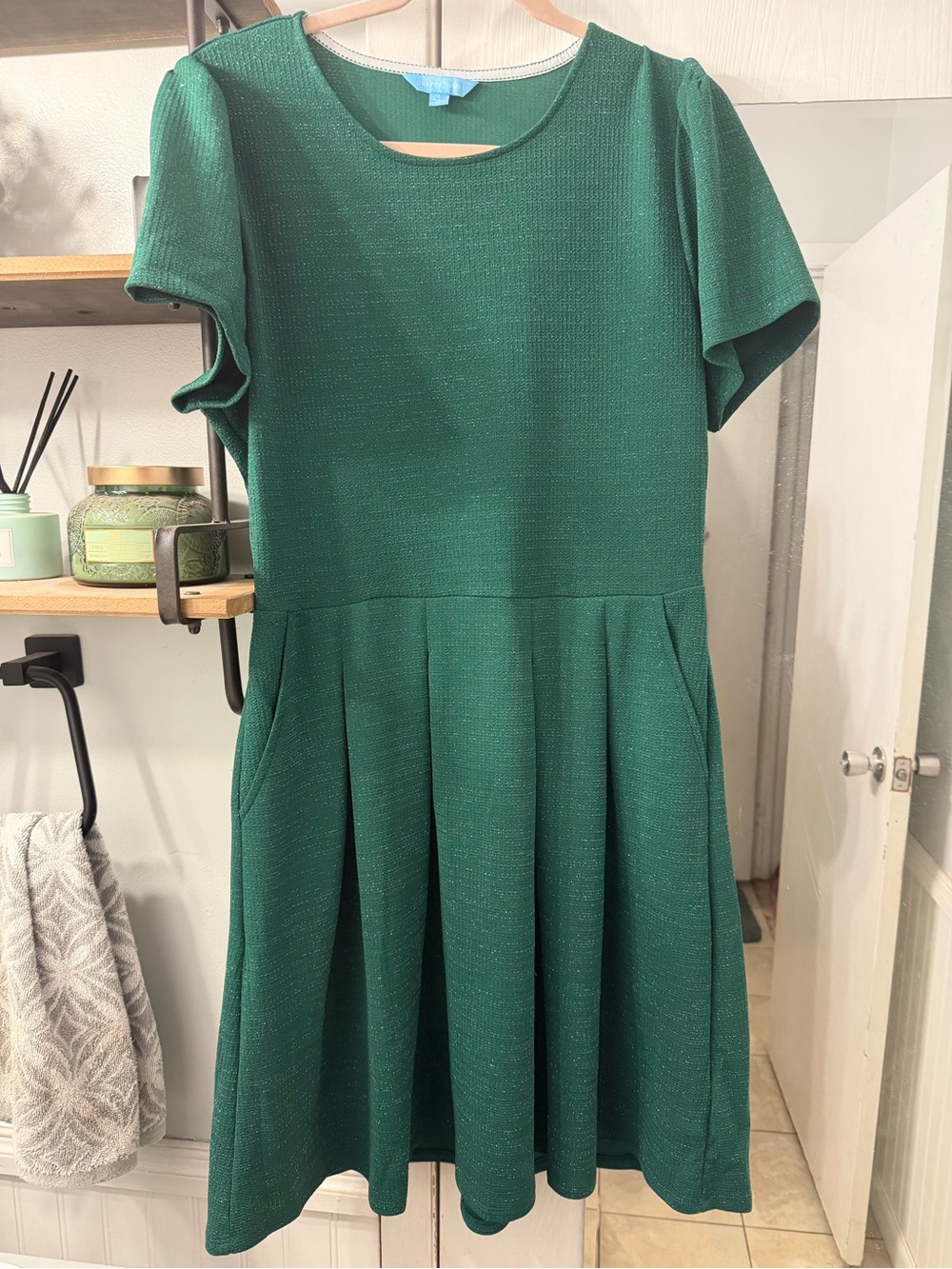 Draper James Emerald Green Short-Sleeve Fit-and-Flare Dress